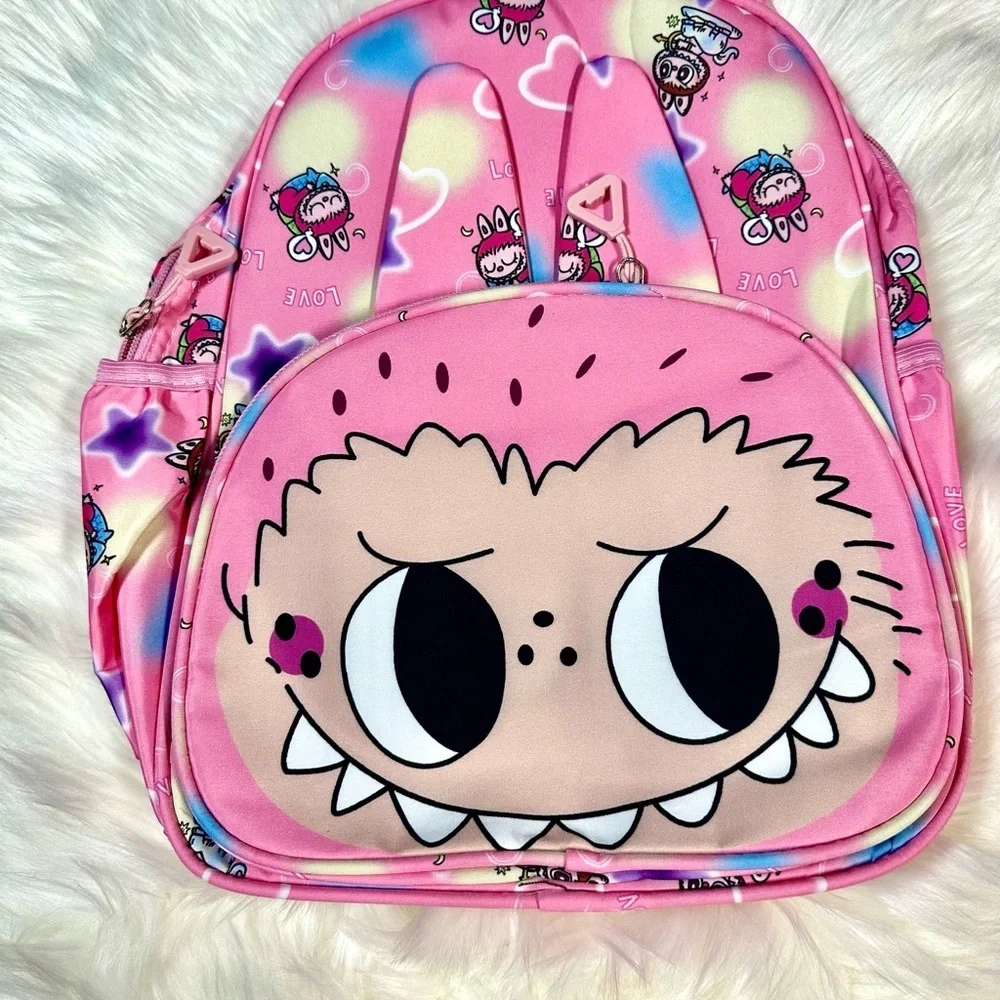 Cute Labubu Monster Character Kids Backpack - Blue, Brown, Light Pink, Dark Pink